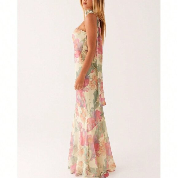 Pink Elegant Women's Floral Strapless Dress Y2k Backless Sleeveless Tube - Picture 4 of 7